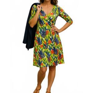 NEW CALYPSO cross over wrap knit dress in garden print